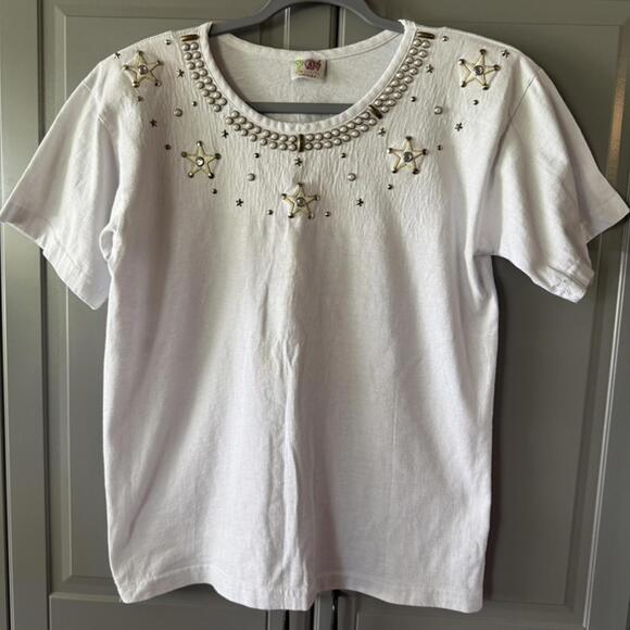 CACTUS California Vintage Cowgirl Star Embellished‎ T-Shirt, White,S - Picture 1 of 11